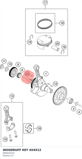 Diagram preview: WOODRUFF KEY 4X4X12 (J888040150)