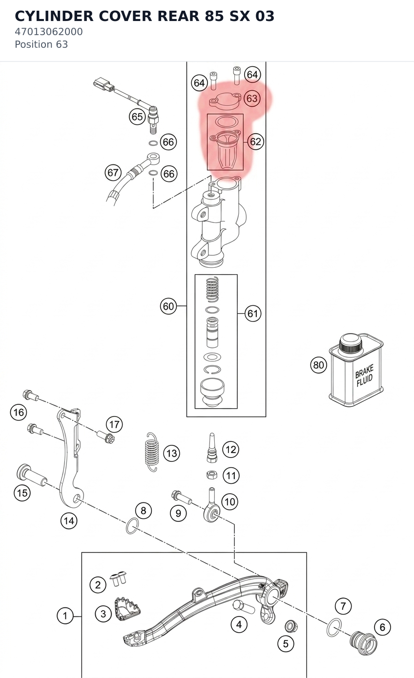 Diagram preview: CYLINDER COVER REAR 85 SX 03 (47013062000)