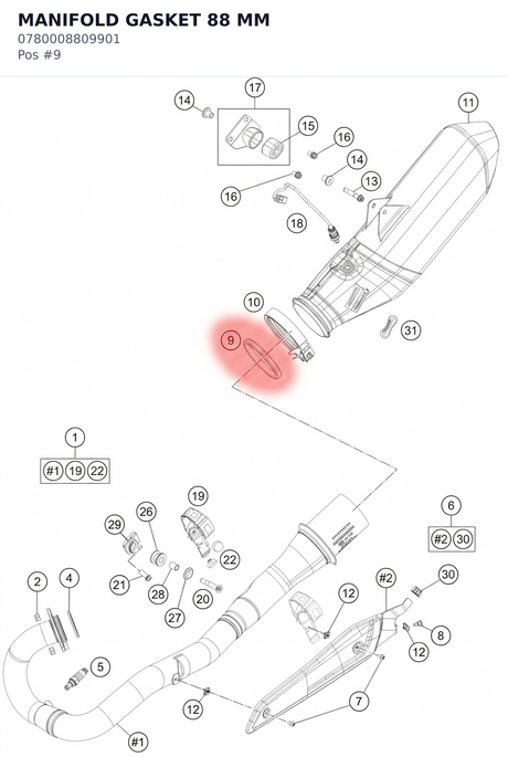 Diagram preview: MANIFOLD GASKET 88 MM (0780008809901)