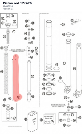 Diagram preview: Piston rod 12x476 (48600694)
