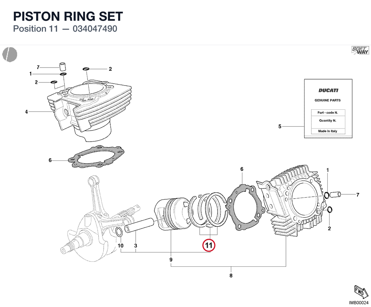 PISTON RING SET 034047490 diagram position