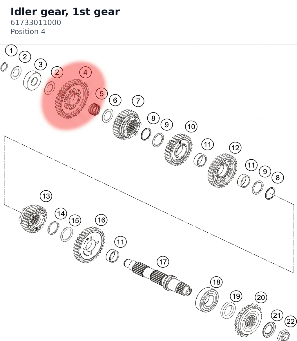 Diagram preview: Idler gear, 1st gear (61733011000)