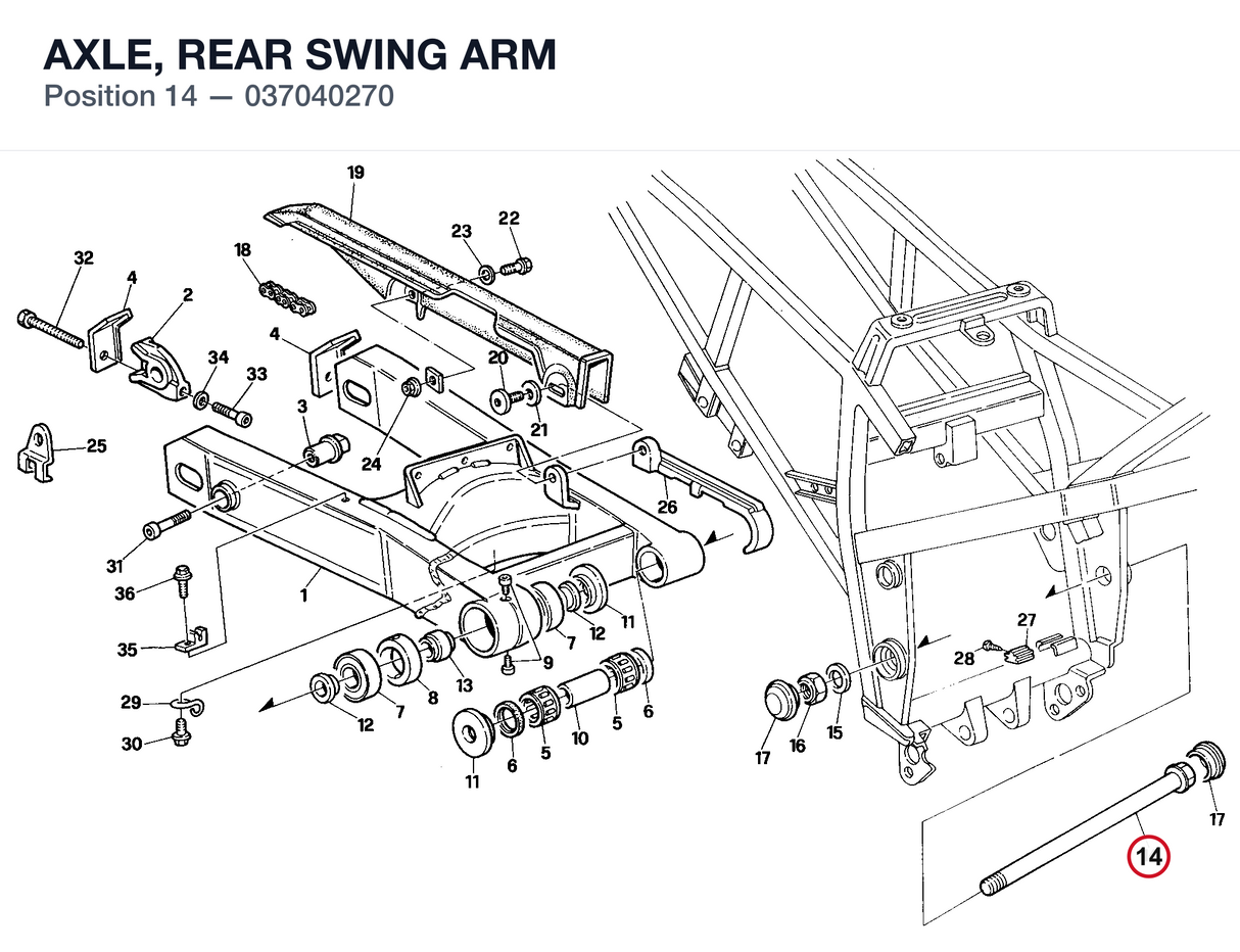 AXLE, REAR SWING ARM