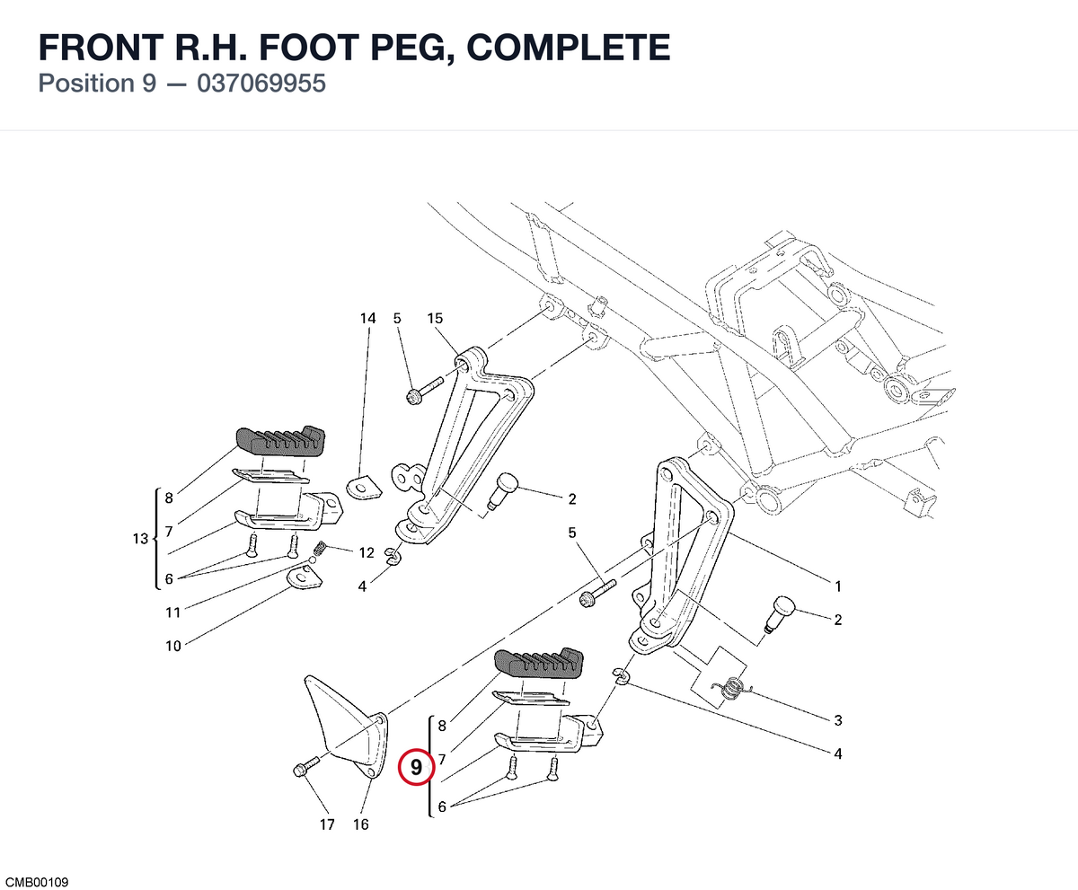 FRONT R.H. FOOT PEG, COMPLETE 037069955 diagram position