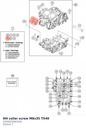 Diagram preview: HH collar screw M8x35 TX40 (C0000250803500)