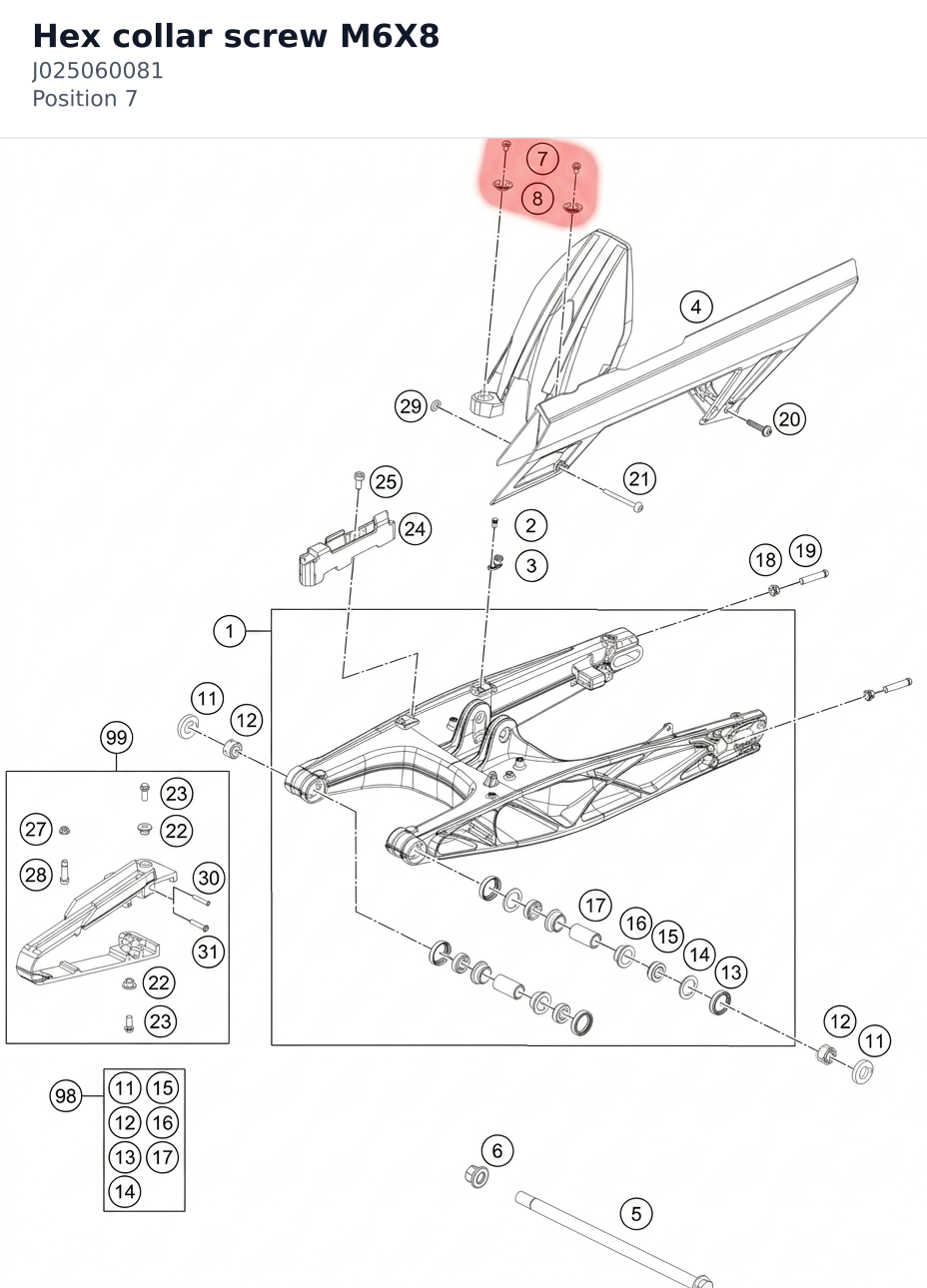 Diagram preview: Hex collar screw M6X8 (J025060081)