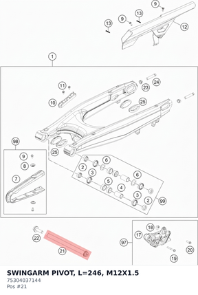 Diagram preview: SWINGARM PIVOT, L=246, M12X1.5 (75304037144)