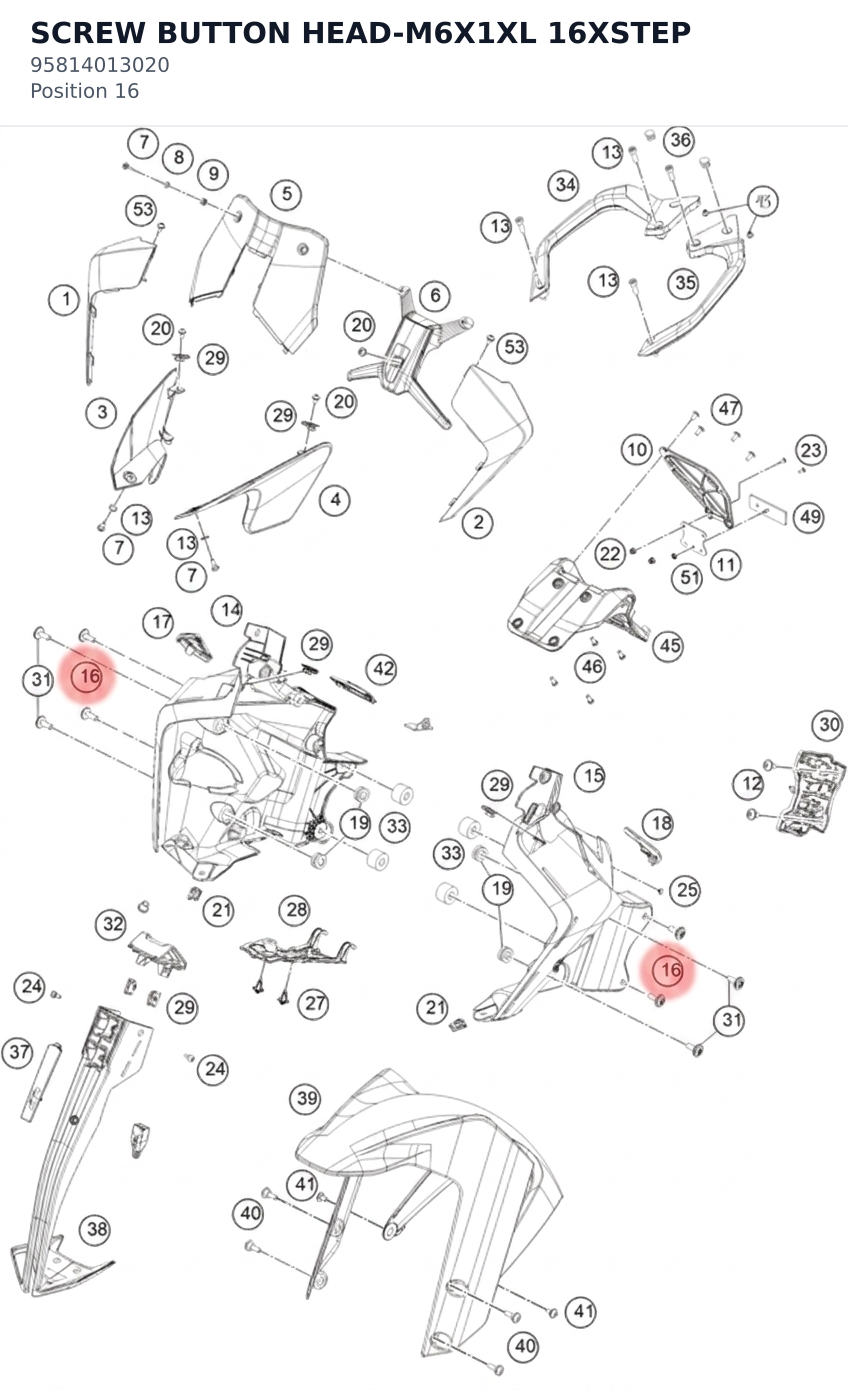Diagram preview: SCREW BUTTON HEAD-M6X1XL 16XSTEP (95814013020)