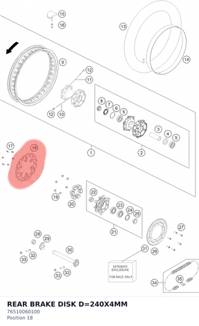 Diagram preview: REAR BRAKE DISK D=240X4MM (76510060100)