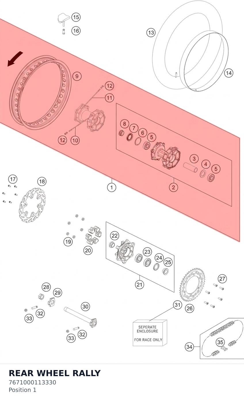 Diagram preview: REAR WHEEL RALLY (7671000113330)
