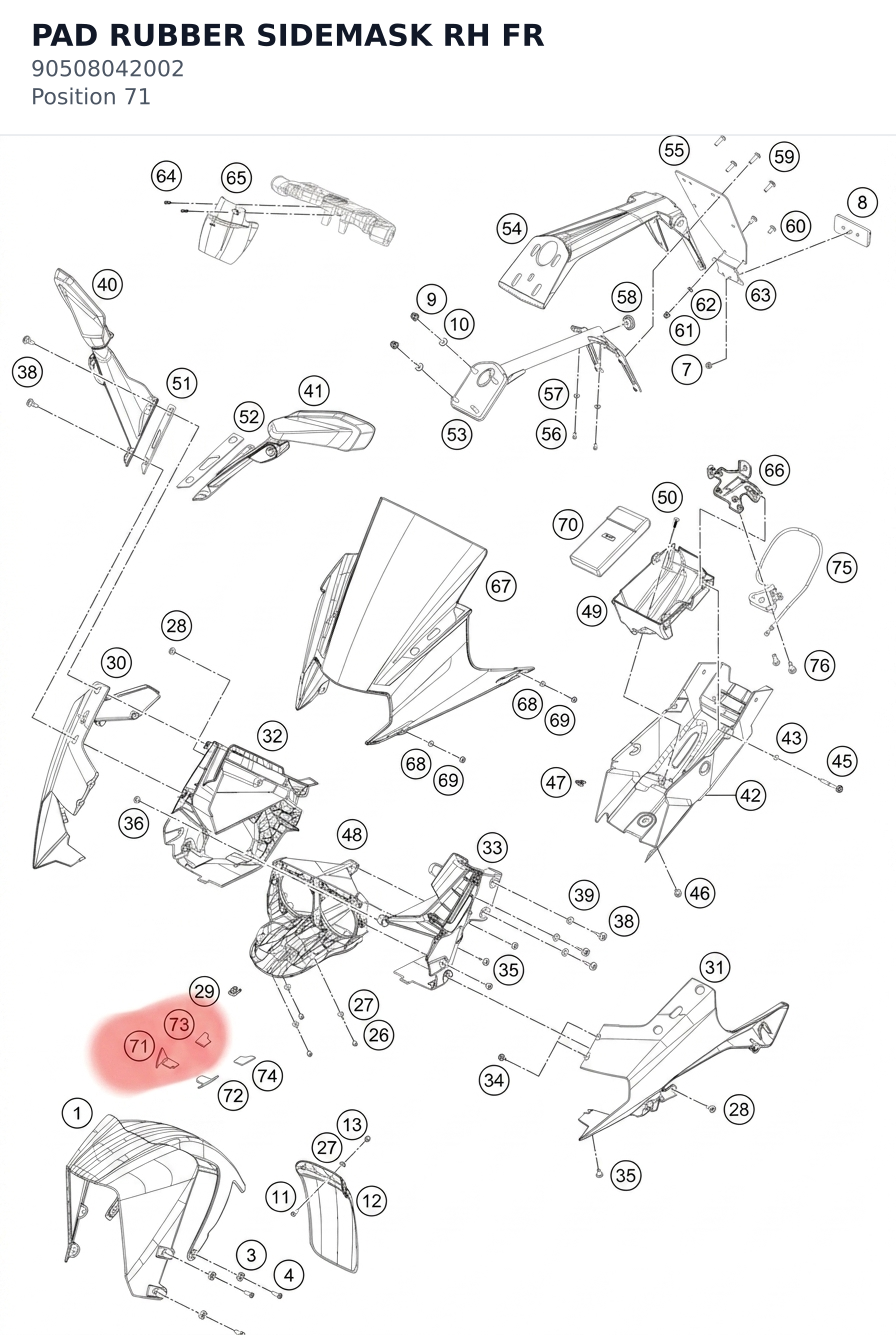 Diagram preview: PAD RUBBER SIDEMASK RH FR (90508042002)