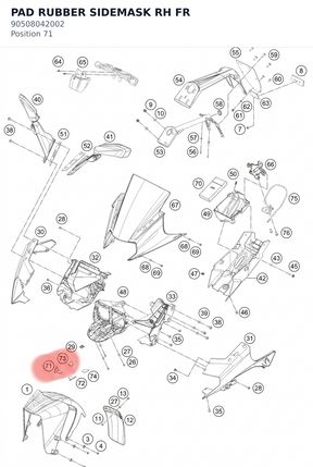 Diagram preview: PAD RUBBER SIDEMASK RH FR (90508042002)