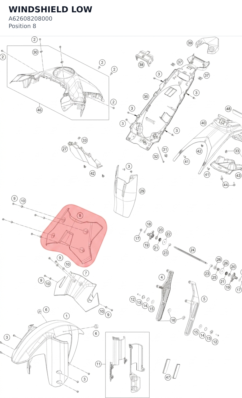 Diagram preview: WINDSHIELD LOW (A62608208000)