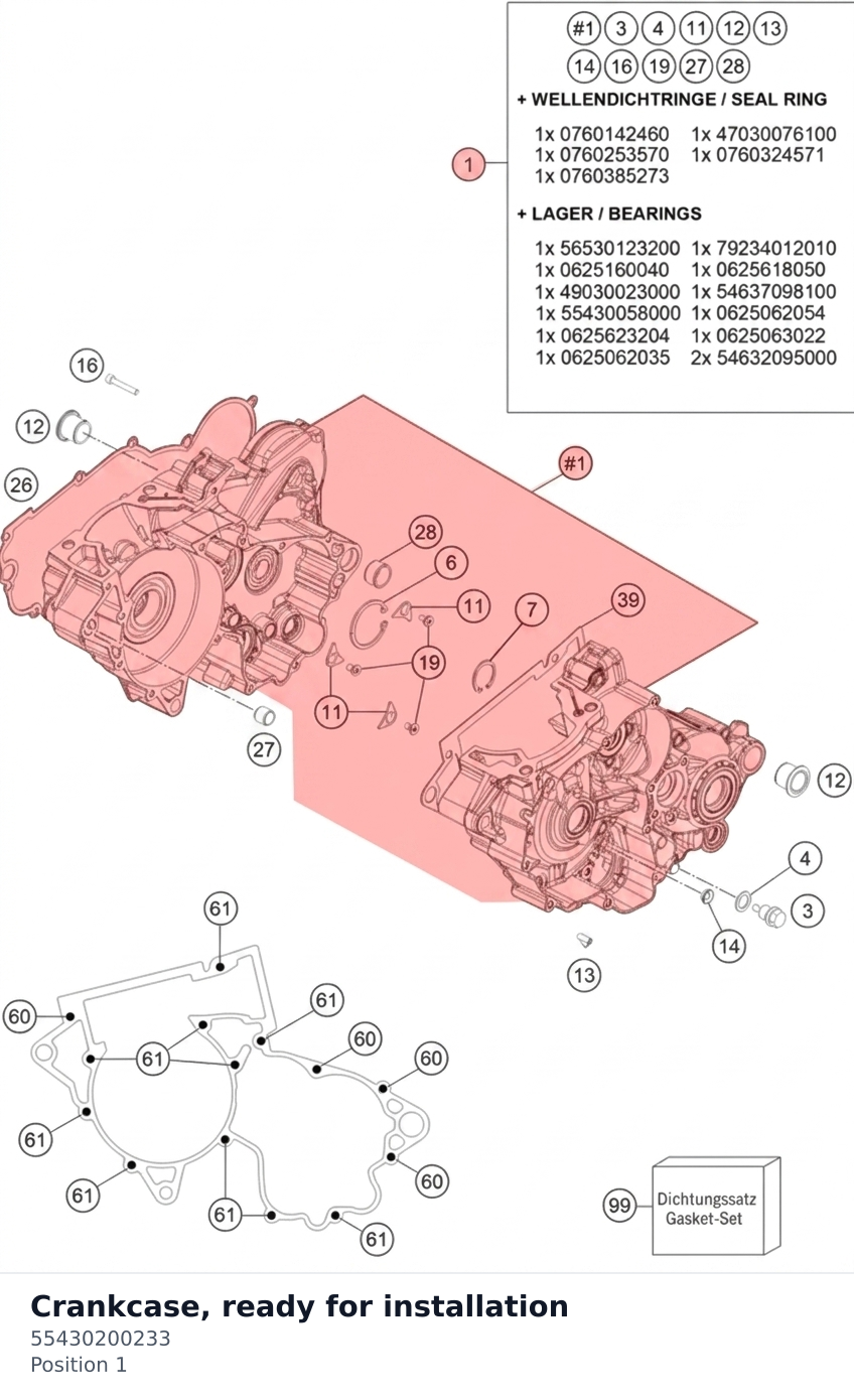 Diagram preview: Crankcase, ready for installation (55430200233)