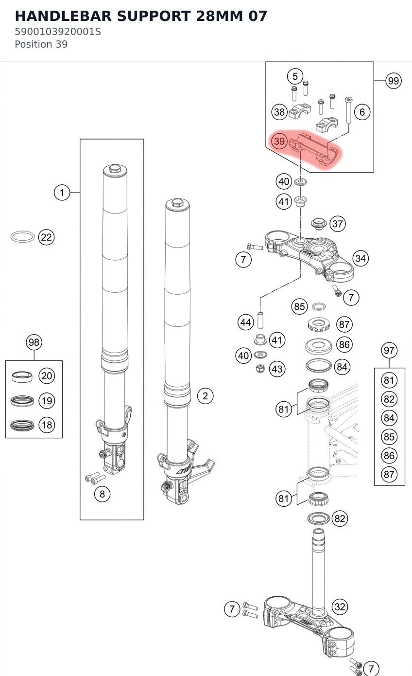 Diagram preview: HANDLEBAR SUPPORT 28MM      07 (5900103920001S)