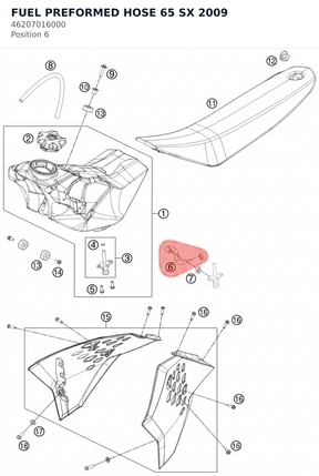 Diagram preview: FUEL PREFORMED HOSE 65 SX 2009 (46207016000)