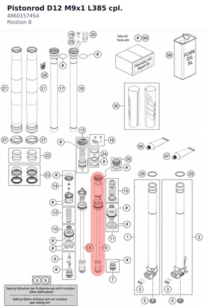Diagram preview: Pistonrod D12 M9x1 L385 cpl. (48601574S4)