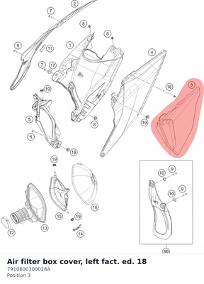 Diagram preview: Air filter box cover, left fact. ed. 18 (7910600300028A)