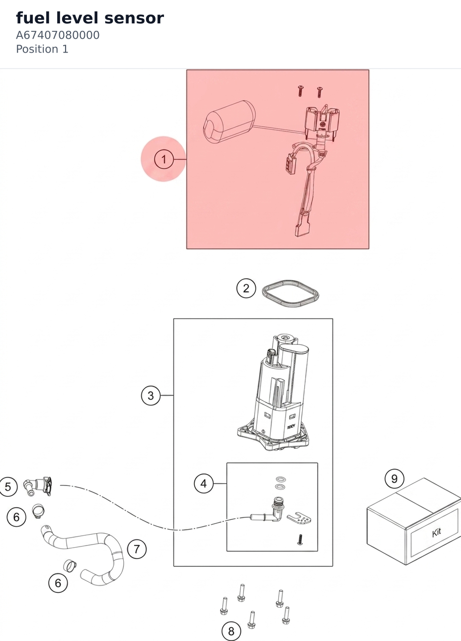 Diagram preview: fuel level sensor (A67407080000)