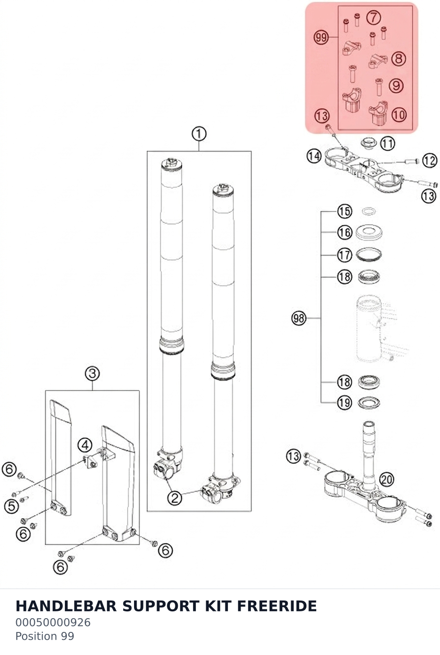 Diagram preview: HANDLEBAR SUPPORT KIT FREERIDE (00050000926)