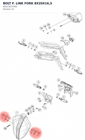 Diagram preview: BOLT F. LINK FORK 8X20X16,5 (60013057000)