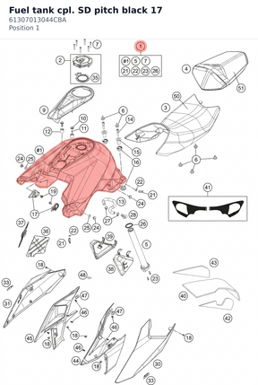 Diagram preview: Fuel tank cpl. SD pitch black 17 (61307013044CBA)