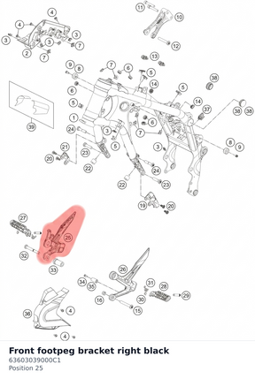 Diagram preview: Front footpeg bracket right black (63603039000C1)