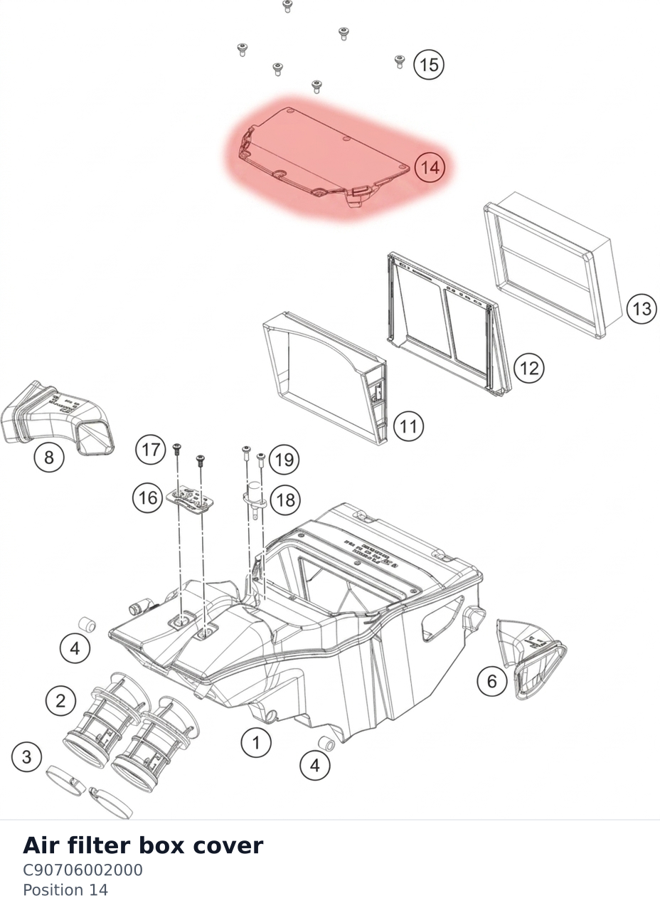 Diagram preview: Air filter box cover (C90706002000)