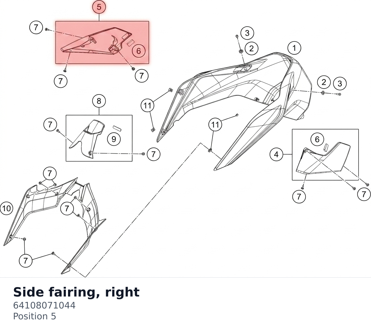 Diagram preview: Side fairing, right (64108071044)