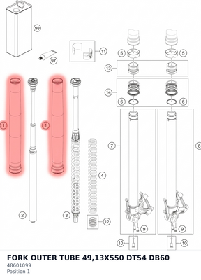 Diagram preview: FORK OUTER TUBE 49,13X550 DT54 DB60 (48601099)