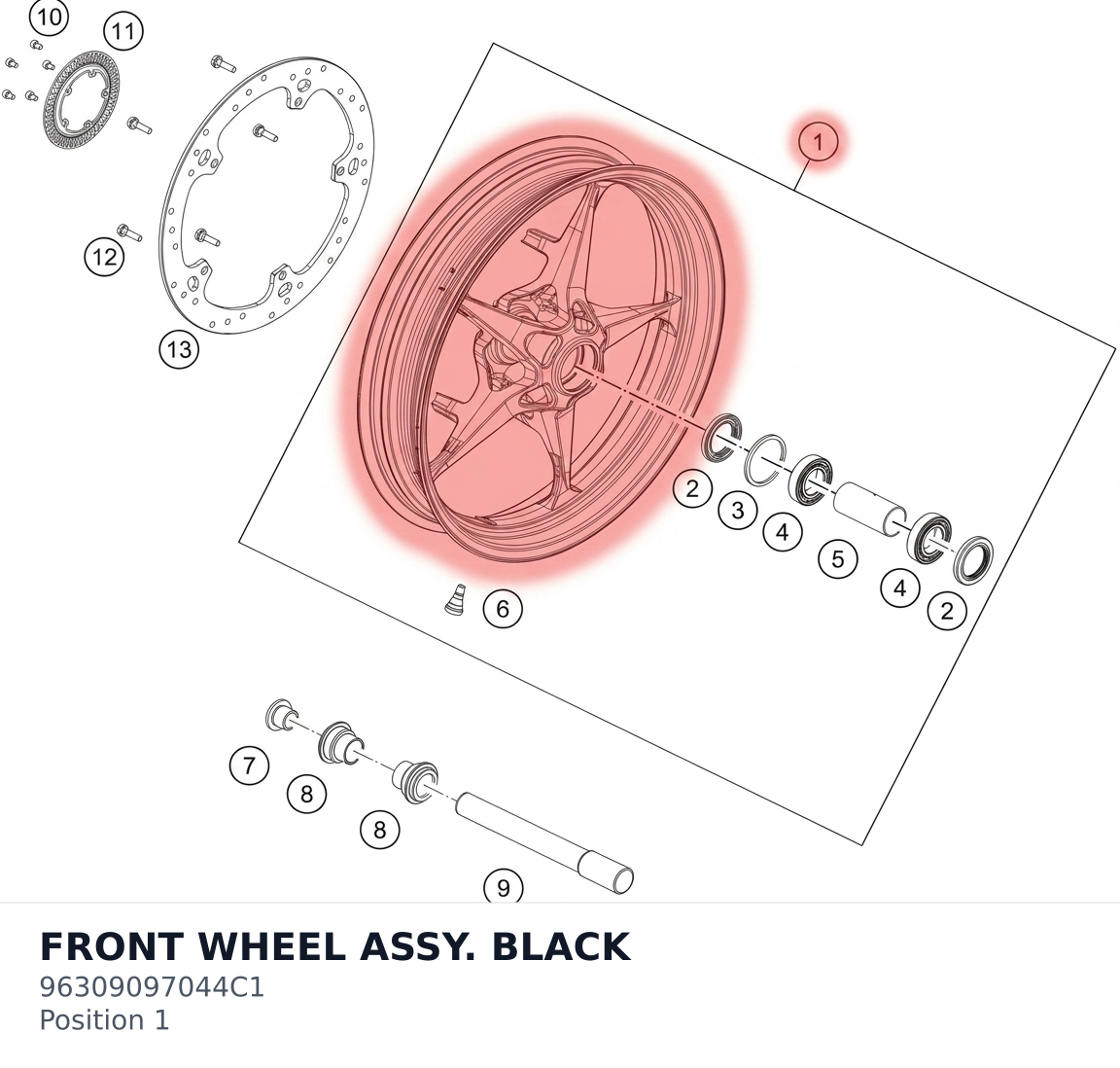 Diagram preview: FRONT WHEEL ASSY. BLACK (96309097044C1)