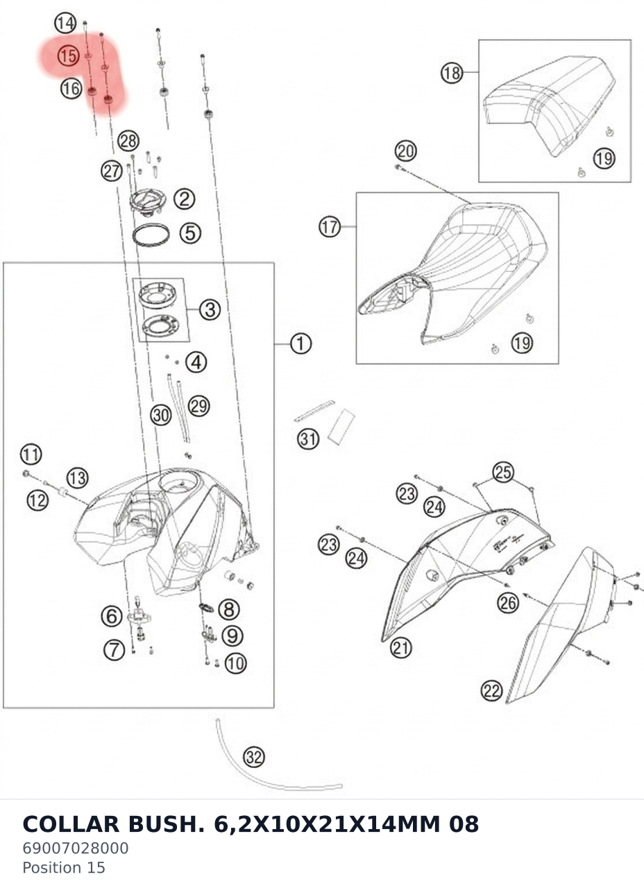 Diagram preview: COLLAR BUSH. 6,2X10X21X14MM 08 (69007028000)