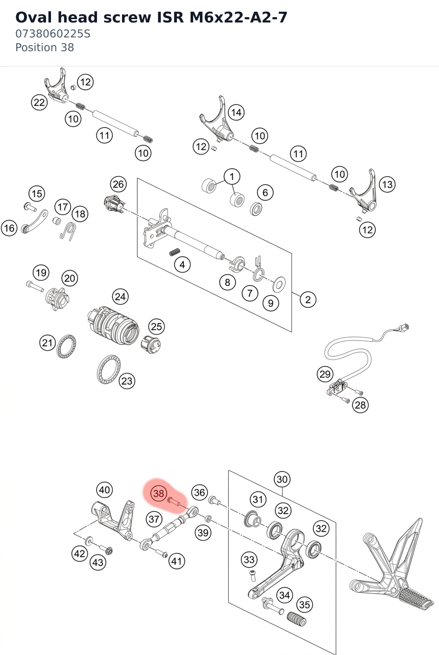 Diagram preview: Oval head screw ISR M6x22-A2-7 (0738060225S)