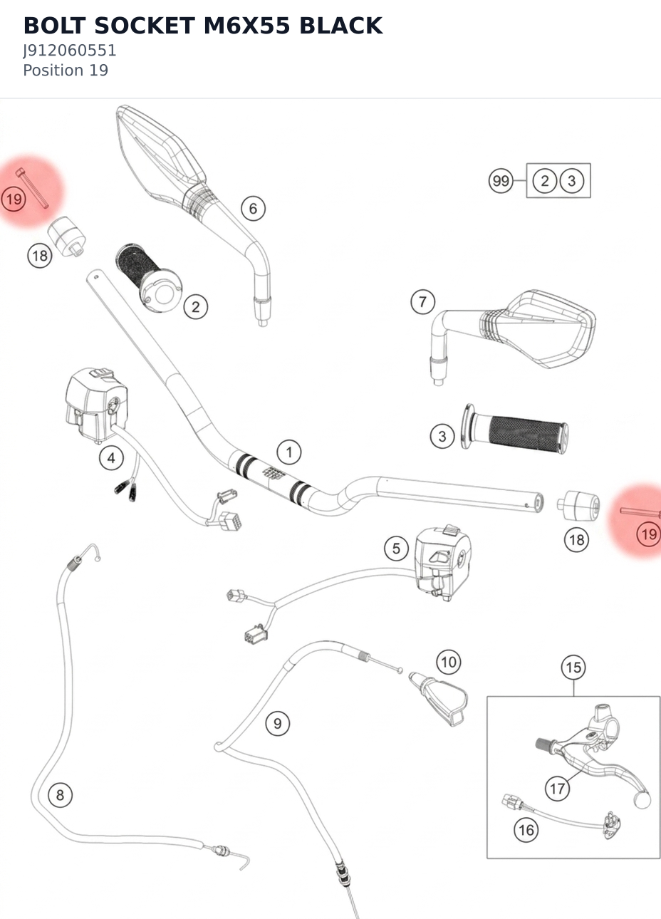 Diagram preview: BOLT SOCKET M6X55 BLACK (J912060551)
