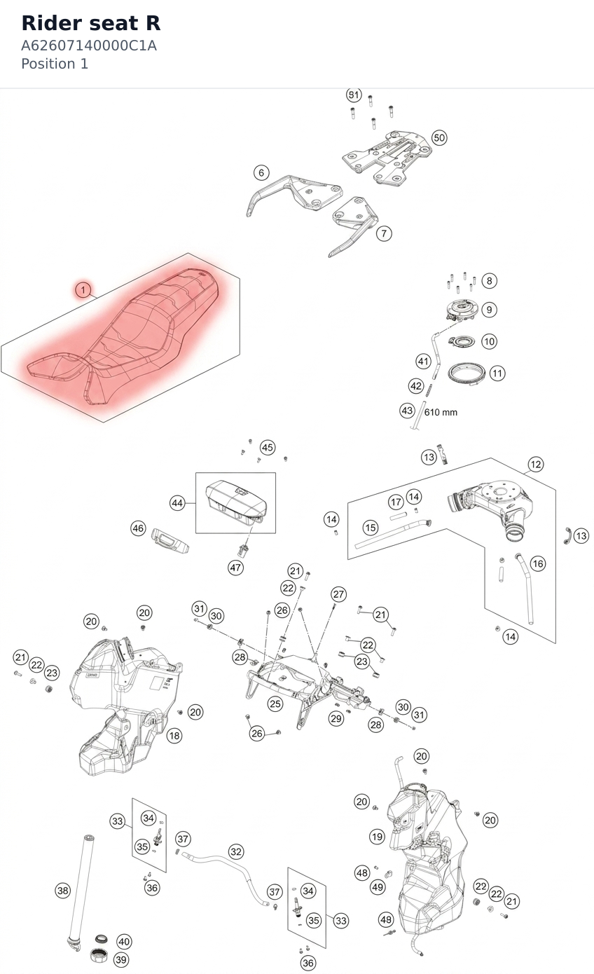 Diagram preview: Rider seat R (A62607140000C1A)