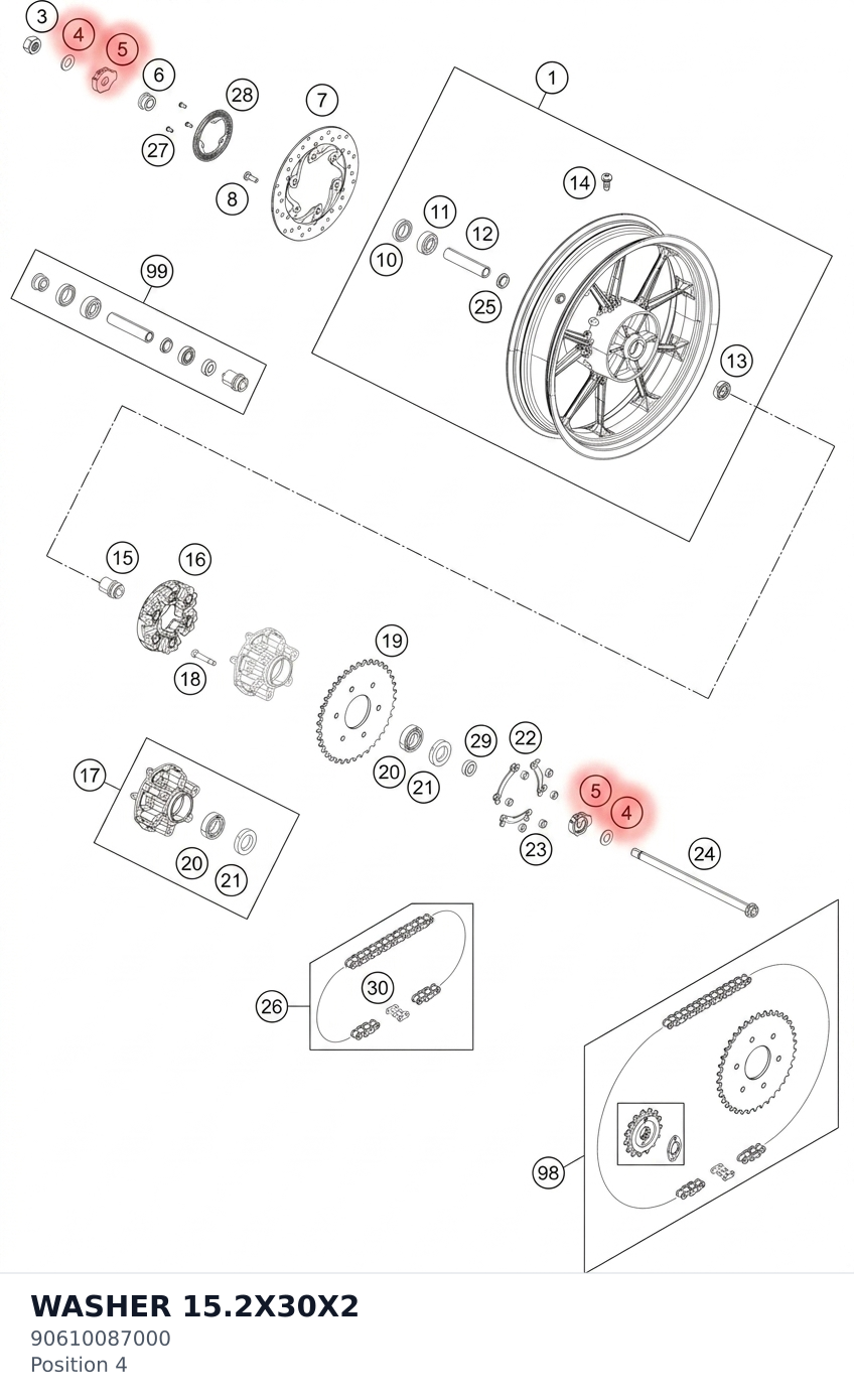 Diagram preview: WASHER 15.2X30X2 (90610087000)