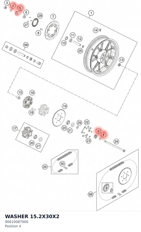 Diagram preview: WASHER 15.2X30X2 (90610087000)
