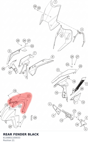 Diagram preview: REAR FENDER BLACK (6130801100033)
