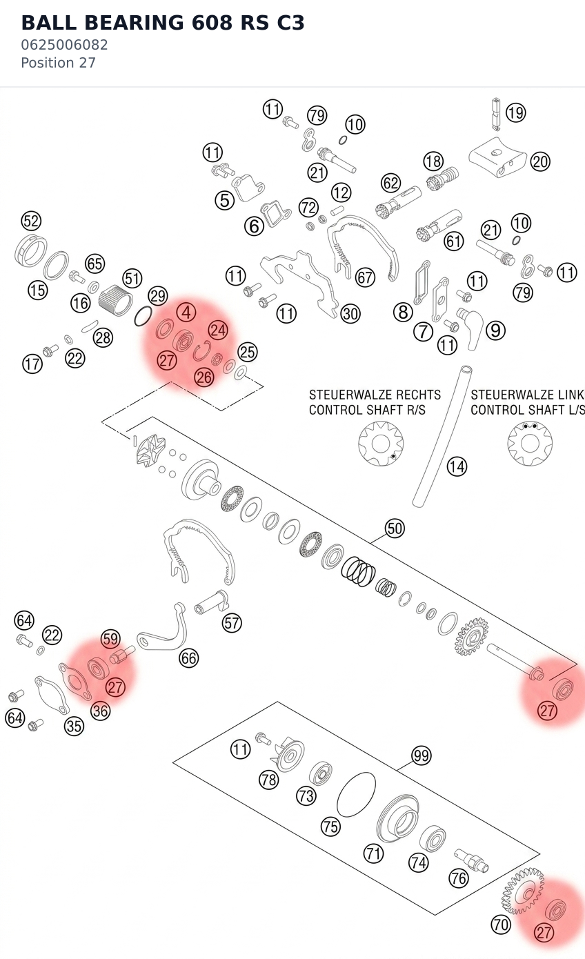 Diagram preview: BALL BEARING   608 RS C3 (0625006082)