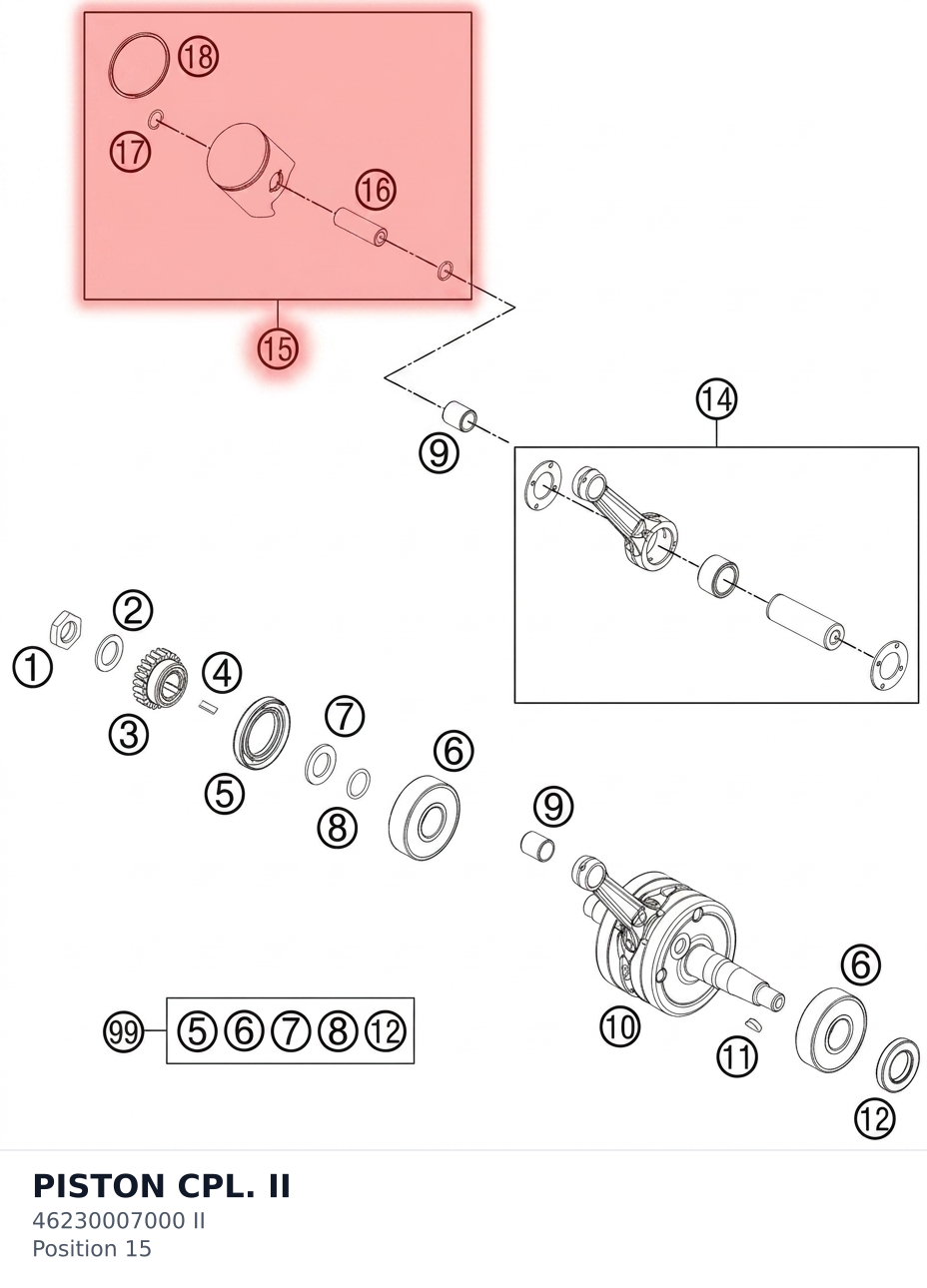 Diagram preview: PISTON CPL. II (46230007000 II)