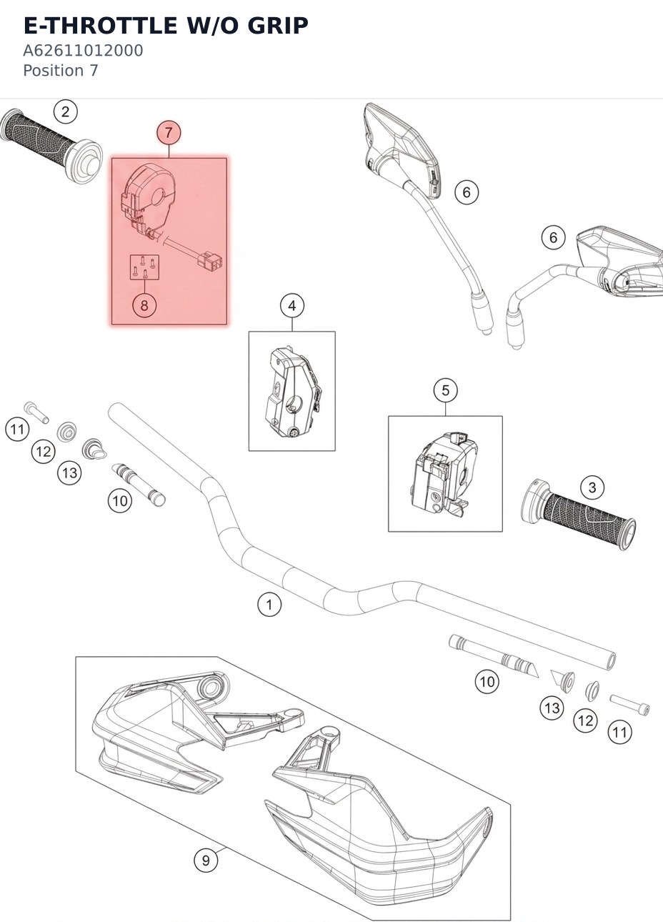 Diagram preview: E-THROTTLE W/O GRIP (A62611012000)