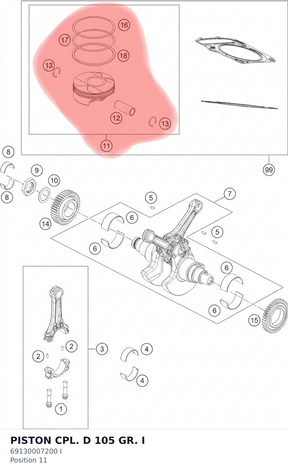 Diagram preview: PISTON CPL. D 105 GR. I (69130007200 I)