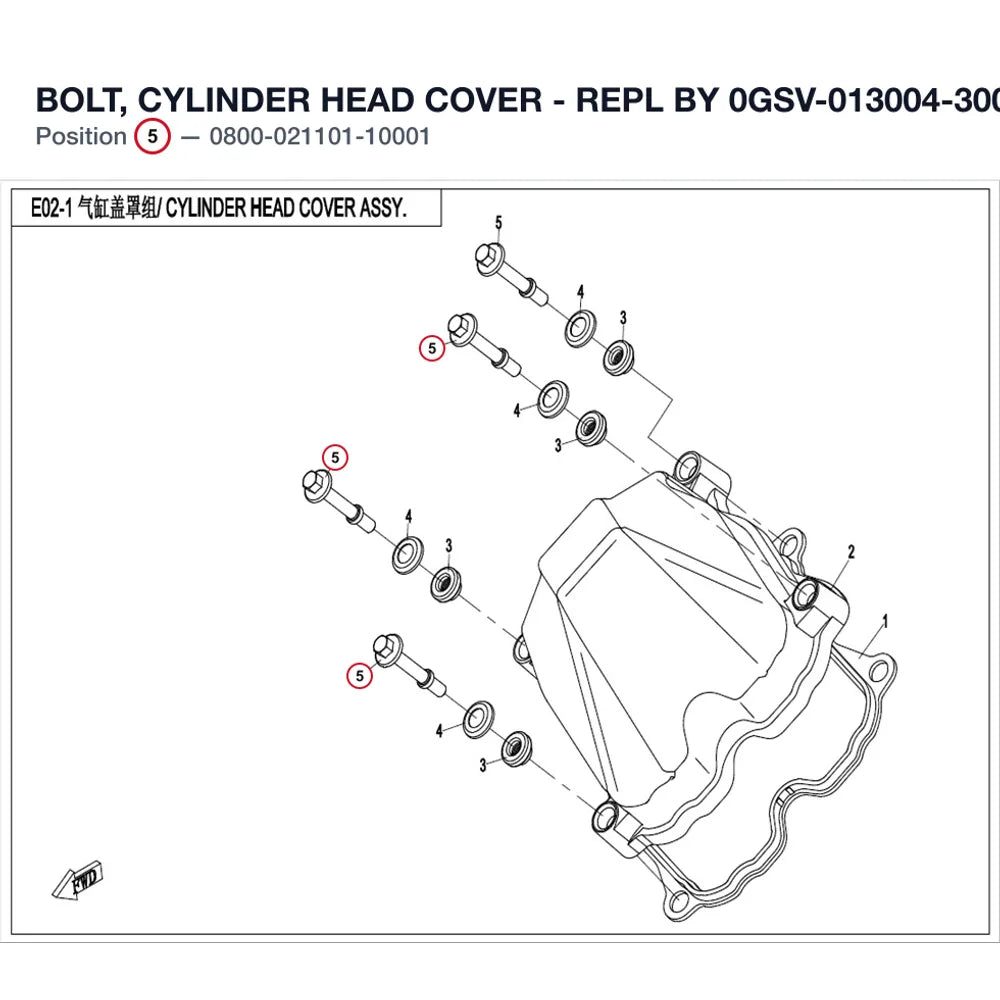 BOLT, CYLINDER HEAD COVER - REPL BY 0GSV-013004-3000 product image