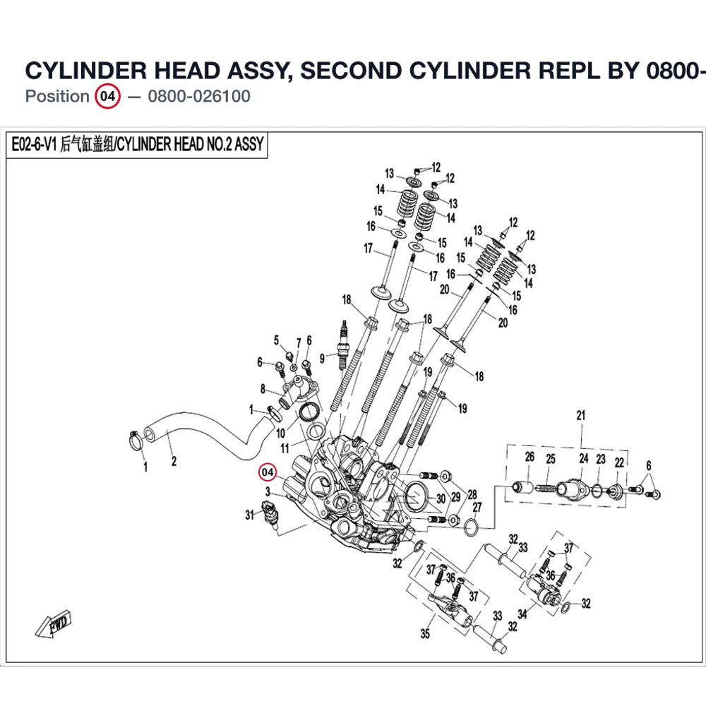 CYLINDER HEAD ASSY, SECOND CYLINDER REPL BY 0800-026100-10000 product image