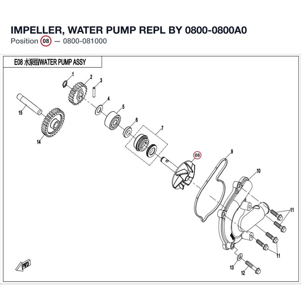 IMPELLER, WATER PUMP REPL BY 0800-0800A0 product image