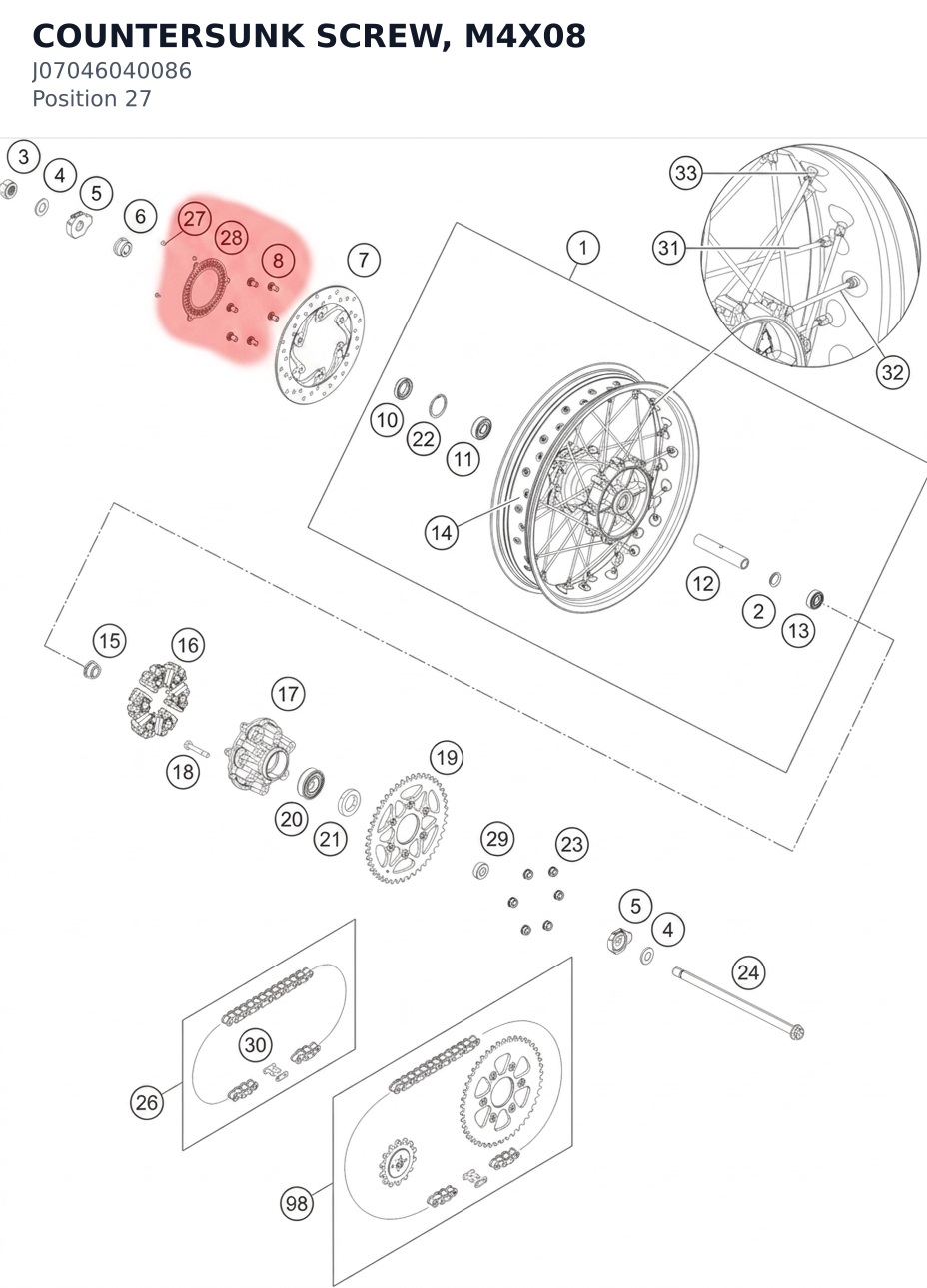 Diagram preview: COUNTERSUNK SCREW, M4X08 (J07046040086)
