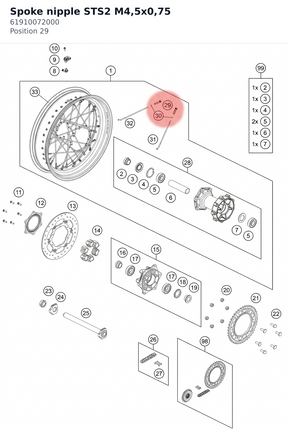 Diagram preview: Spoke nipple STS2 M4,5x0,75 (61910072000)