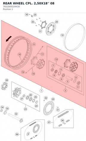 Diagram preview: REAR WHEEL CPL. 2,50X18''   08 (7651000104430)