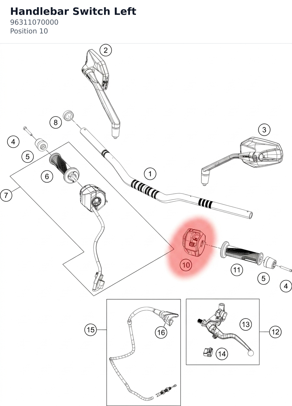 Diagram preview: Handlebar Switch Left (96311070000)