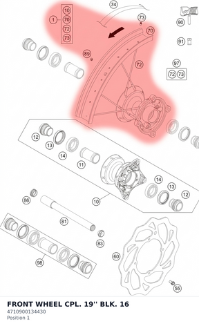 Diagram preview: FRONT WHEEL CPL. 19'' BLK. 16 (4710900134430)